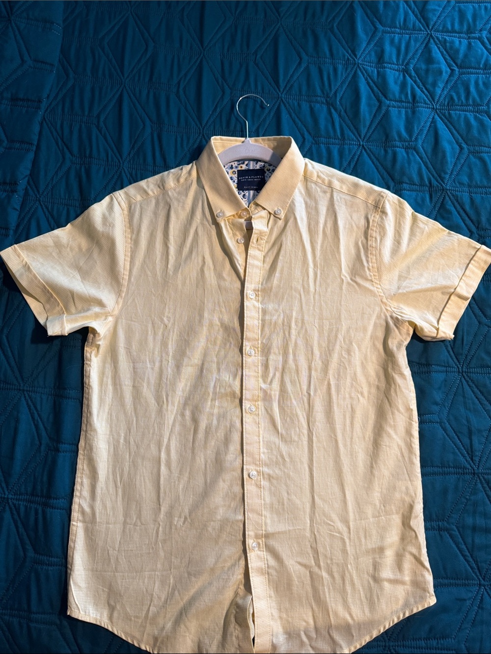 Denim & Flower Short-Sleeve Button-Down Shirt in Pale Yellow